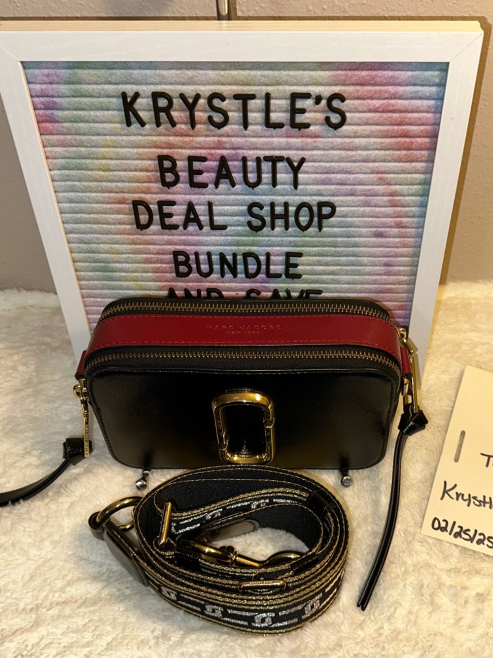 Marc Jacobs Colorblock Snapshot Crossbody Bag Red Black Saffiano Leather